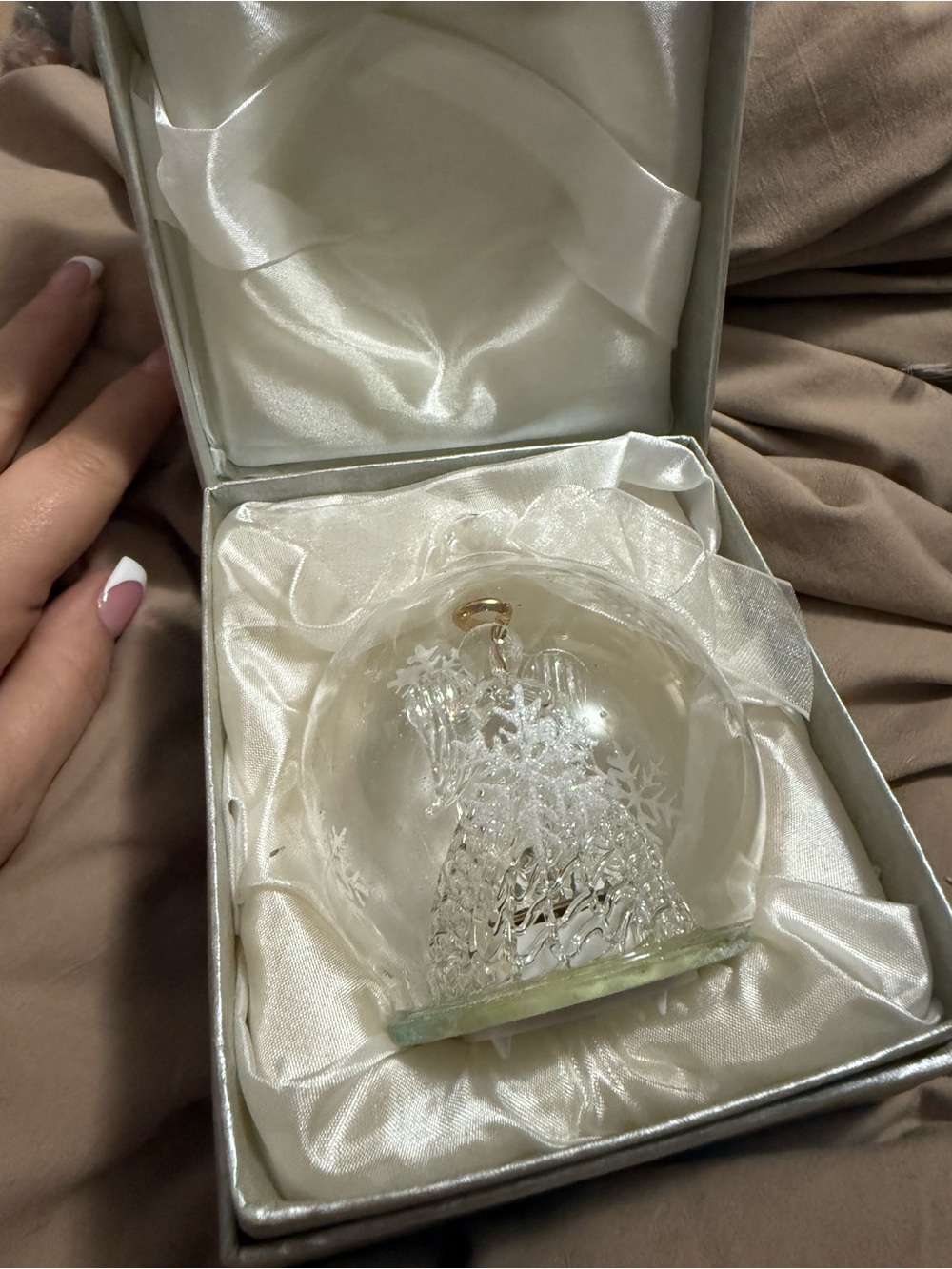 Clear Spun Hand Blown Glass Angel Ornament Praying Light up